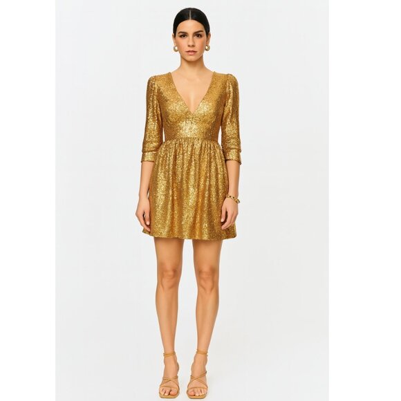 Manoush Disco Sequin Mini Dress Medium Gold NWT - Picture 1 of 12